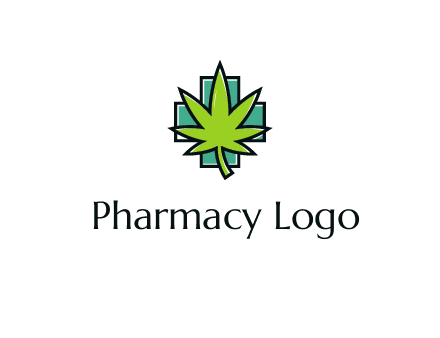 marijuana leaf over a cross o addition sign logo