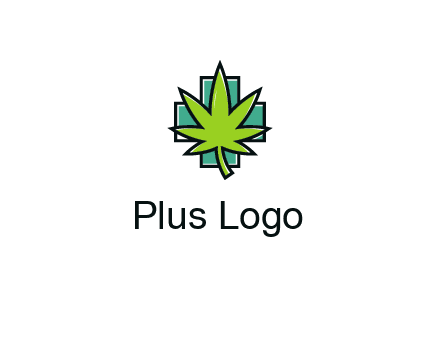 marijuana leaf over a cross o addition sign logo