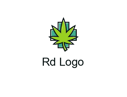 marijuana leaf over a cross o addition sign logo