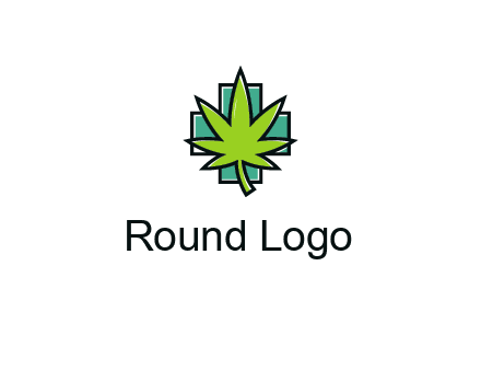 marijuana leaf over a cross o addition sign logo