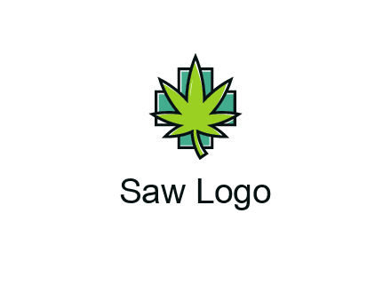 marijuana leaf over a cross o addition sign logo