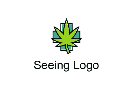 marijuana leaf over a cross o addition sign logo