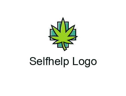 marijuana leaf over a cross o addition sign logo