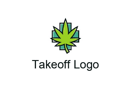 marijuana leaf over a cross o addition sign logo