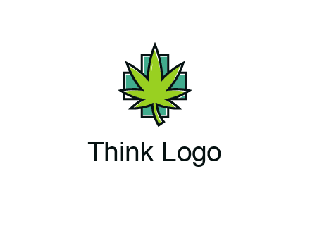 marijuana leaf over a cross o addition sign logo