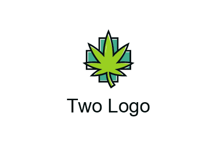 marijuana leaf over a cross o addition sign logo