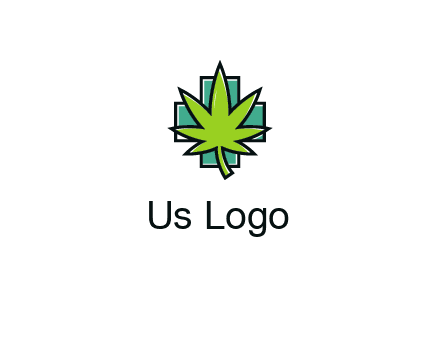 marijuana leaf over a cross o addition sign logo