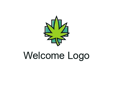 marijuana leaf over a cross o addition sign logo