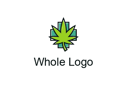 marijuana leaf over a cross o addition sign logo