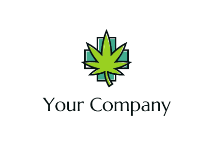 marijuana leaf over a cross o addition sign logo