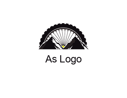sun's rays forming a wheel behind mountains for a mountain biking logo