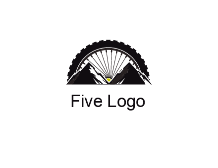 sun's rays forming a wheel behind mountains for a mountain biking logo