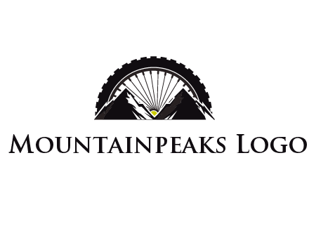 sun's rays forming a wheel behind mountains for a mountain biking logo