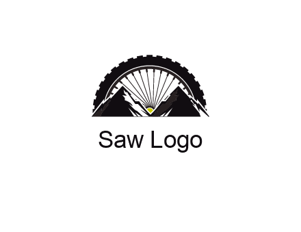 sun's rays forming a wheel behind mountains for a mountain biking logo