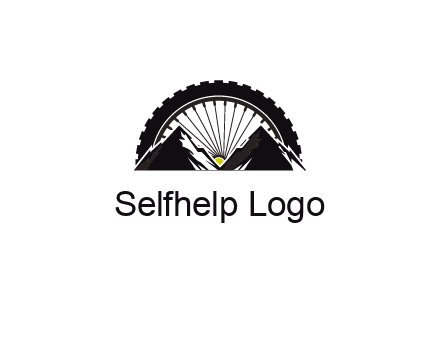 sun's rays forming a wheel behind mountains for a mountain biking logo