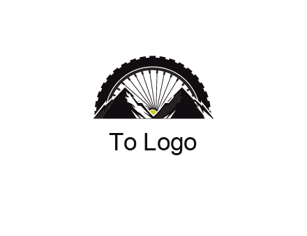 sun's rays forming a wheel behind mountains for a mountain biking logo