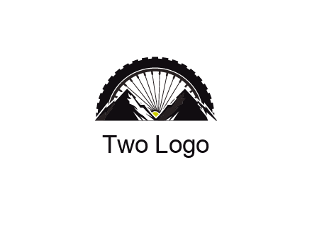 sun's rays forming a wheel behind mountains for a mountain biking logo