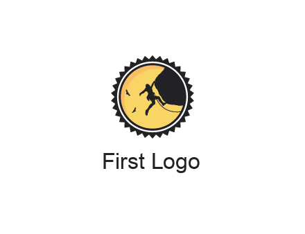 circular recreational sports logo featuring a rock climber
