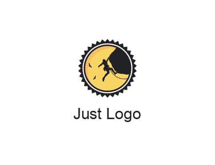 circular recreational sports logo featuring a rock climber