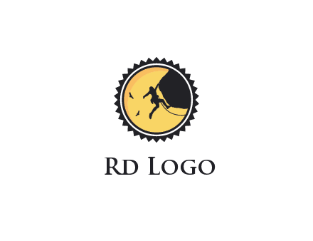 circular recreational sports logo featuring a rock climber