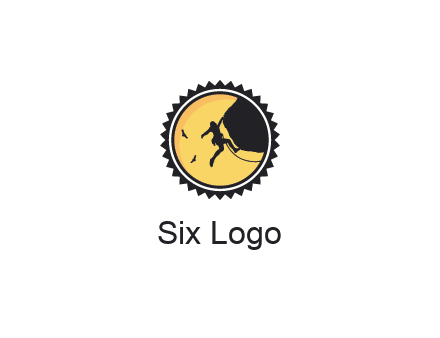 circular recreational sports logo featuring a rock climber