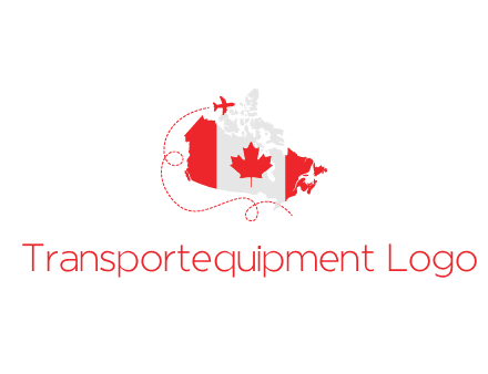 Canadian flag on the map with an airplane flying around it for a Canada tourism logo