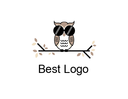 owl sitting on a branch wearing dark glasses illustration