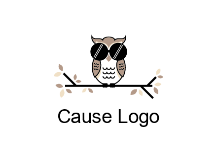 owl sitting on a branch wearing dark glasses illustration