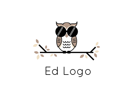 owl sitting on a branch wearing dark glasses illustration