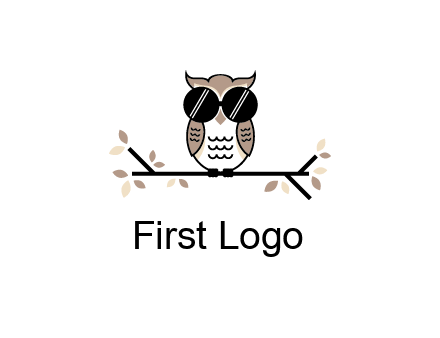 owl sitting on a branch wearing dark glasses illustration