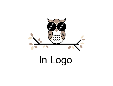 owl sitting on a branch wearing dark glasses illustration