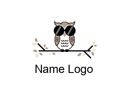 owl sitting on a branch wearing dark glasses illustration