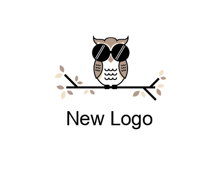 owl sitting on a branch wearing dark glasses illustration