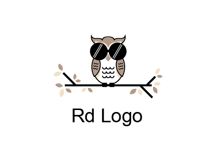 owl sitting on a branch wearing dark glasses illustration