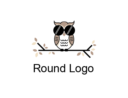 owl sitting on a branch wearing dark glasses illustration