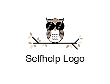 owl sitting on a branch wearing dark glasses illustration