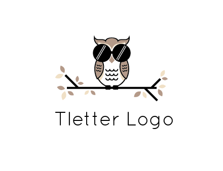owl sitting on a branch wearing dark glasses illustration