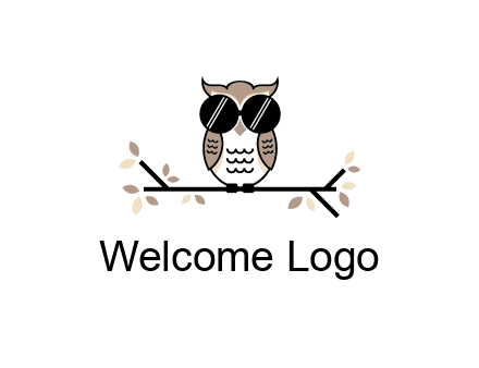 owl sitting on a branch wearing dark glasses illustration