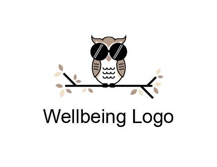 owl sitting on a branch wearing dark glasses illustration