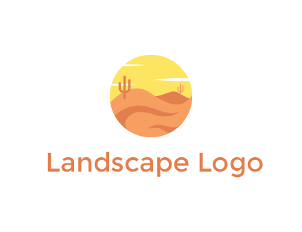 circular logo showing a desert landscape with cactus