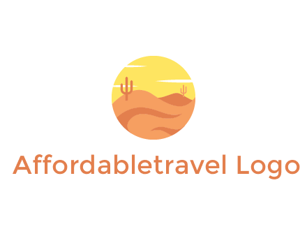 circular logo showing a desert landscape with cactus