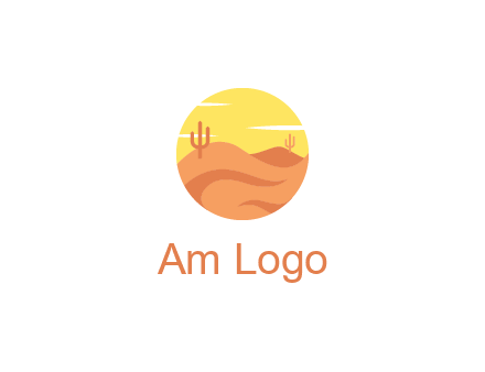 circular logo showing a desert landscape with cactus