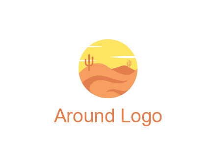 circular logo showing a desert landscape with cactus