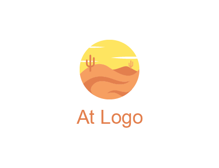 circular logo showing a desert landscape with cactus
