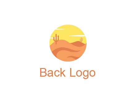 circular logo showing a desert landscape with cactus