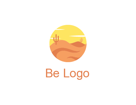 circular logo showing a desert landscape with cactus