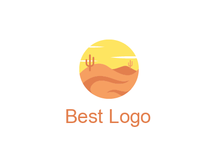 circular logo showing a desert landscape with cactus