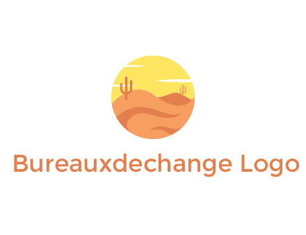 circular logo showing a desert landscape with cactus