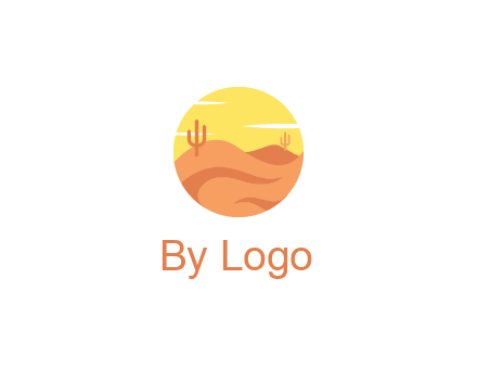 circular logo showing a desert landscape with cactus
