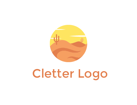 circular logo showing a desert landscape with cactus
